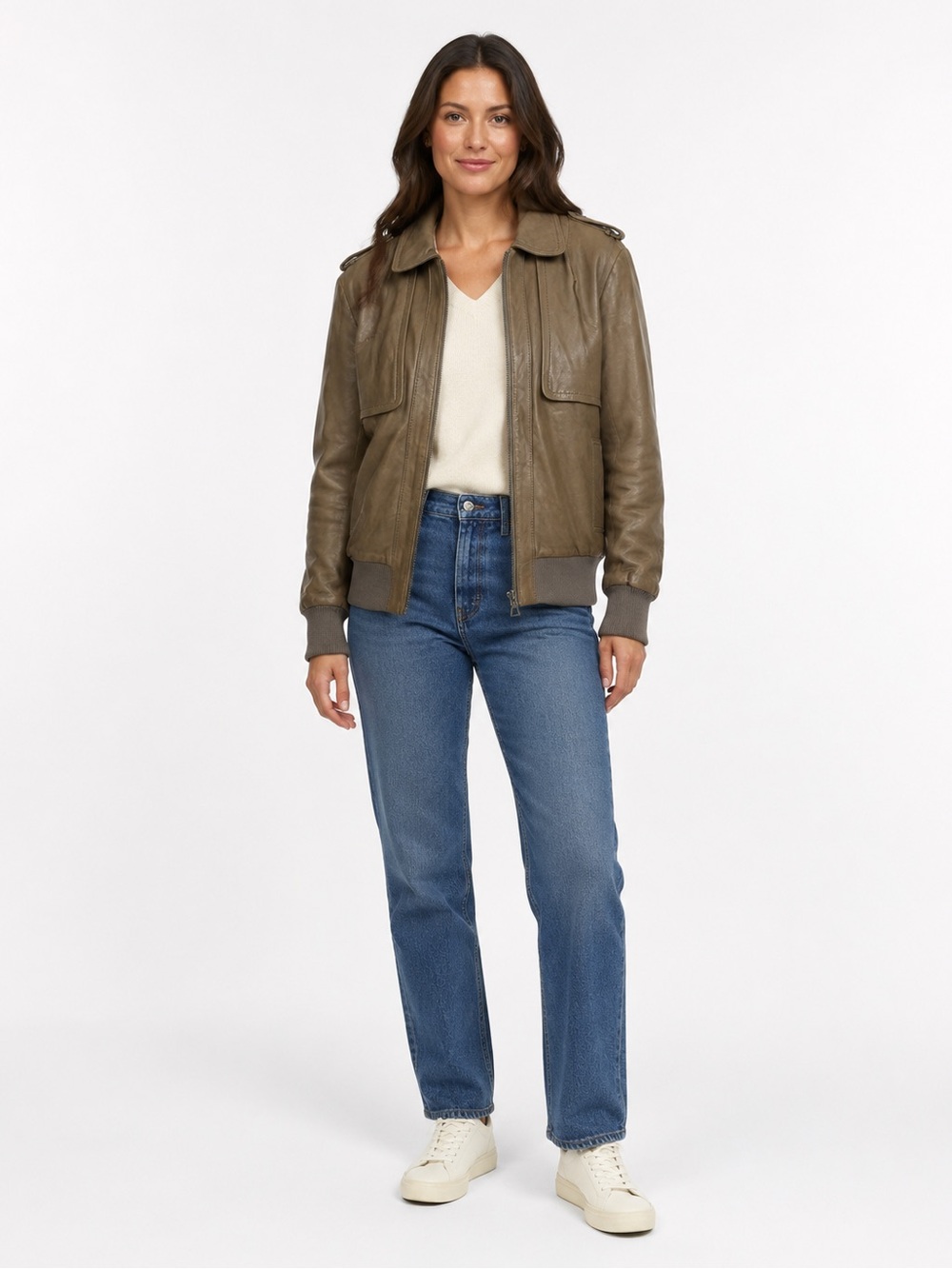 RUDSAK Brown Leather Bomber Jacket S-M